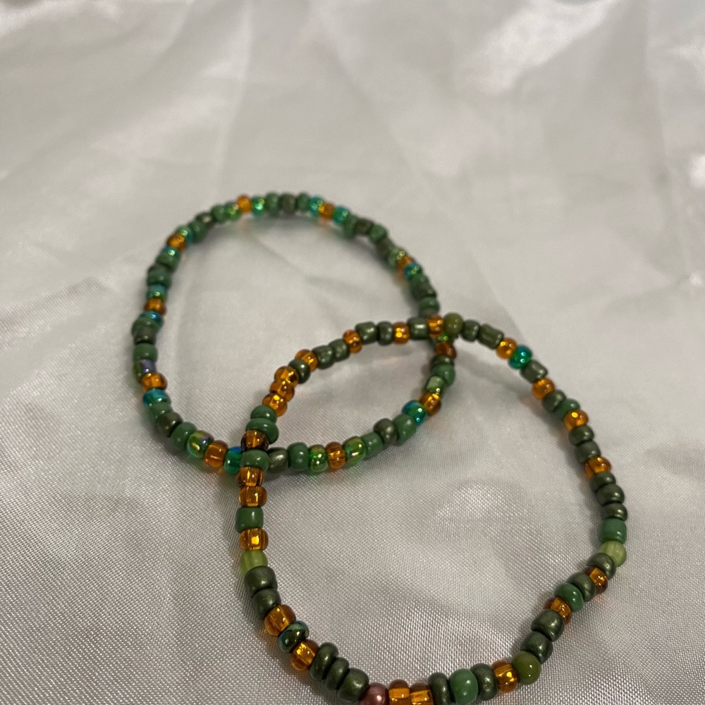 Green and Gold Beaded Bracelet Set
